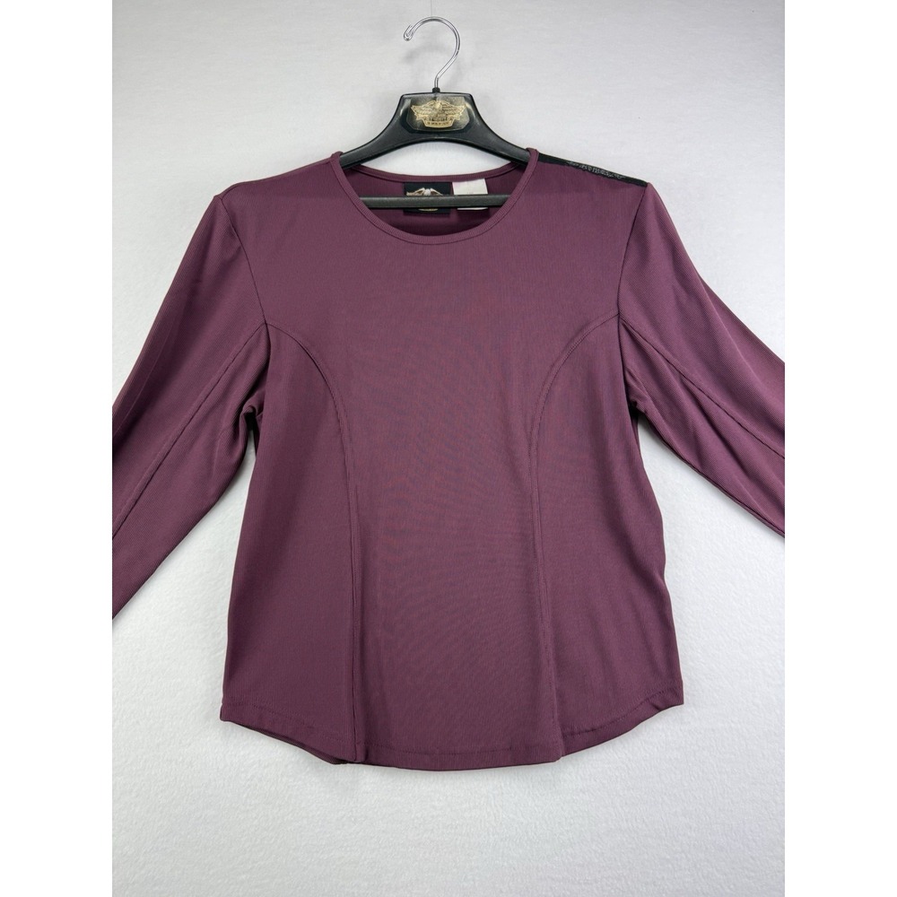 Harley Davidson Womens Large Ribbed Long Sleeve Top‎ Burgundy Stretch Shirt